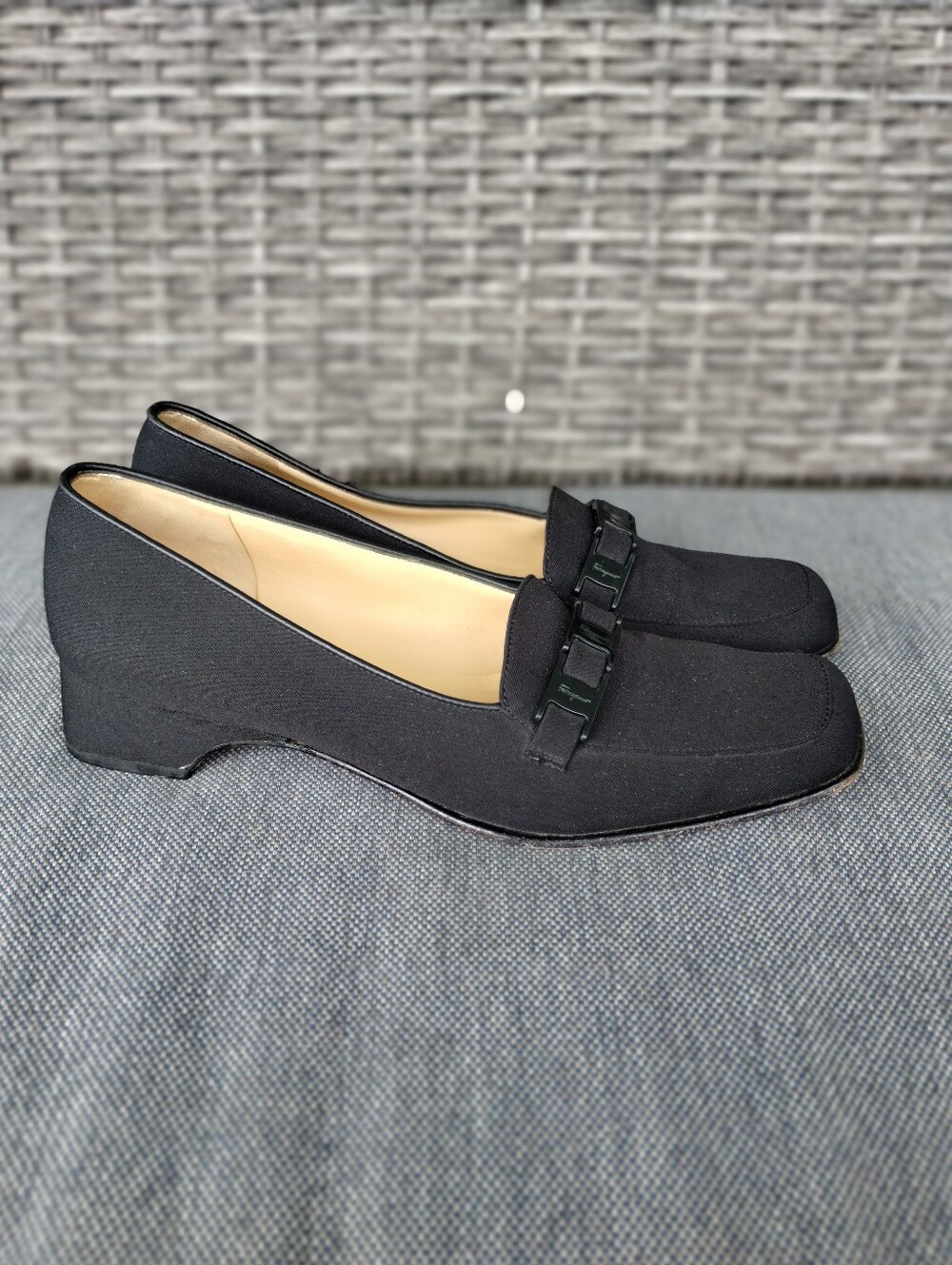 Salvatore Ferragamo Gancini Loafers Women’s 8 2A Narrow Black Fabric Italy